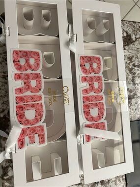 2 White Bride Gift Boxes with Pink Floral 'BRIDE' Accent